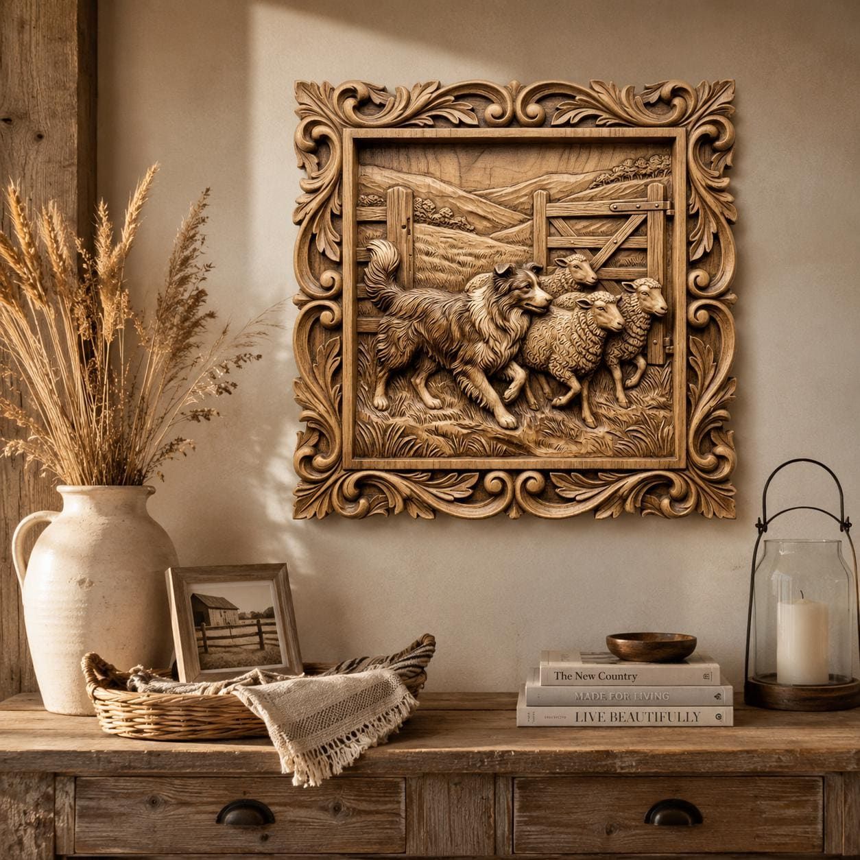 Border Collie Herding Sheep CNC Wood Carving STL Relief bas-relief STL — view 4