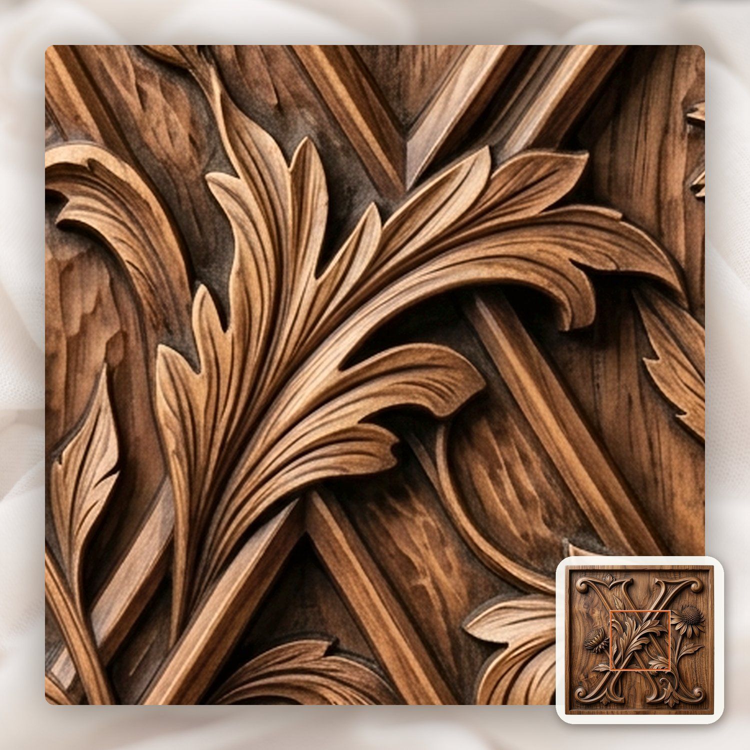 Botanical Floral Letter X Monogram CNC Relief STL bas-relief STL — view 9