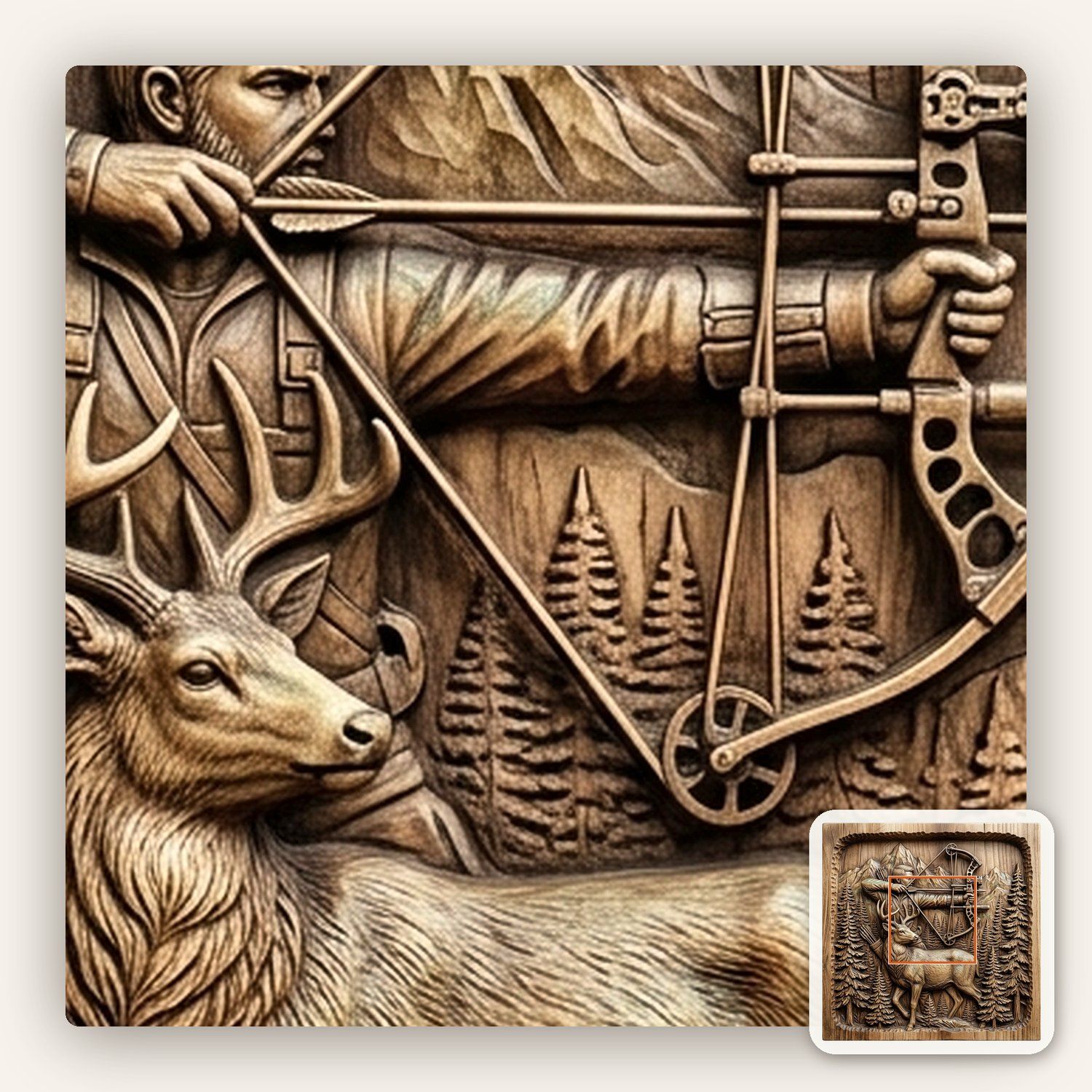 Bow Hunting Elk Wildlife CNC Relief STL bas-relief STL — view 11