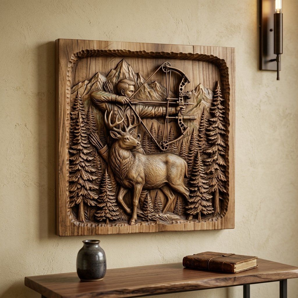 Bow Hunting Elk Wildlife CNC Relief STL bas-relief STL — view 13