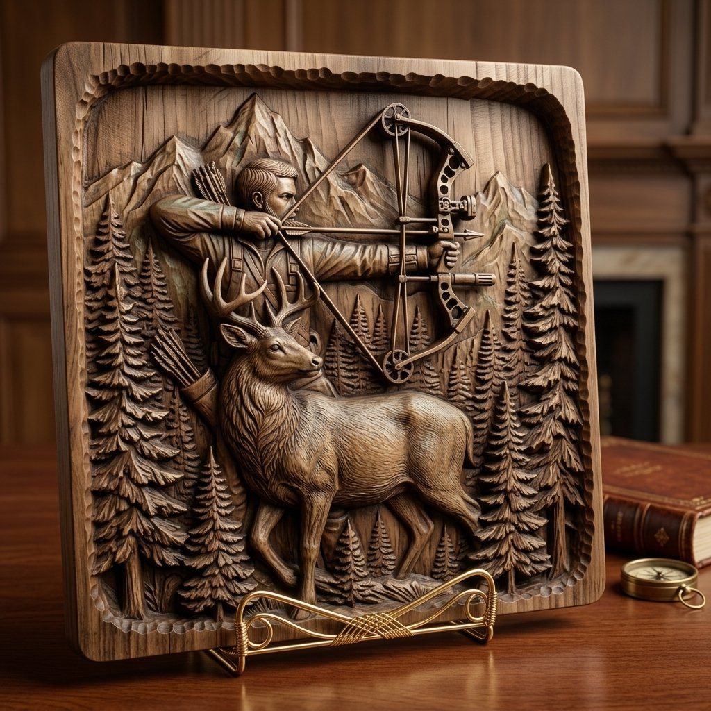 Bow Hunting Elk Wildlife CNC Relief STL bas-relief STL — view 3