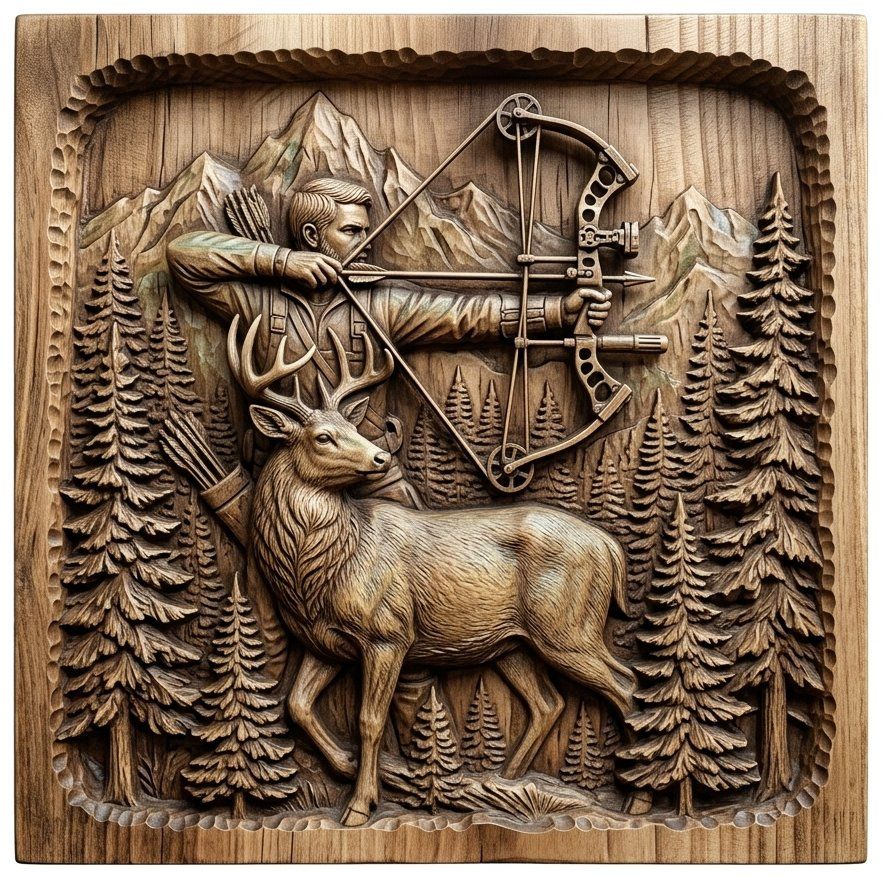 Bow Hunting Elk Wildlife CNC Relief STL bas-relief STL — view 14