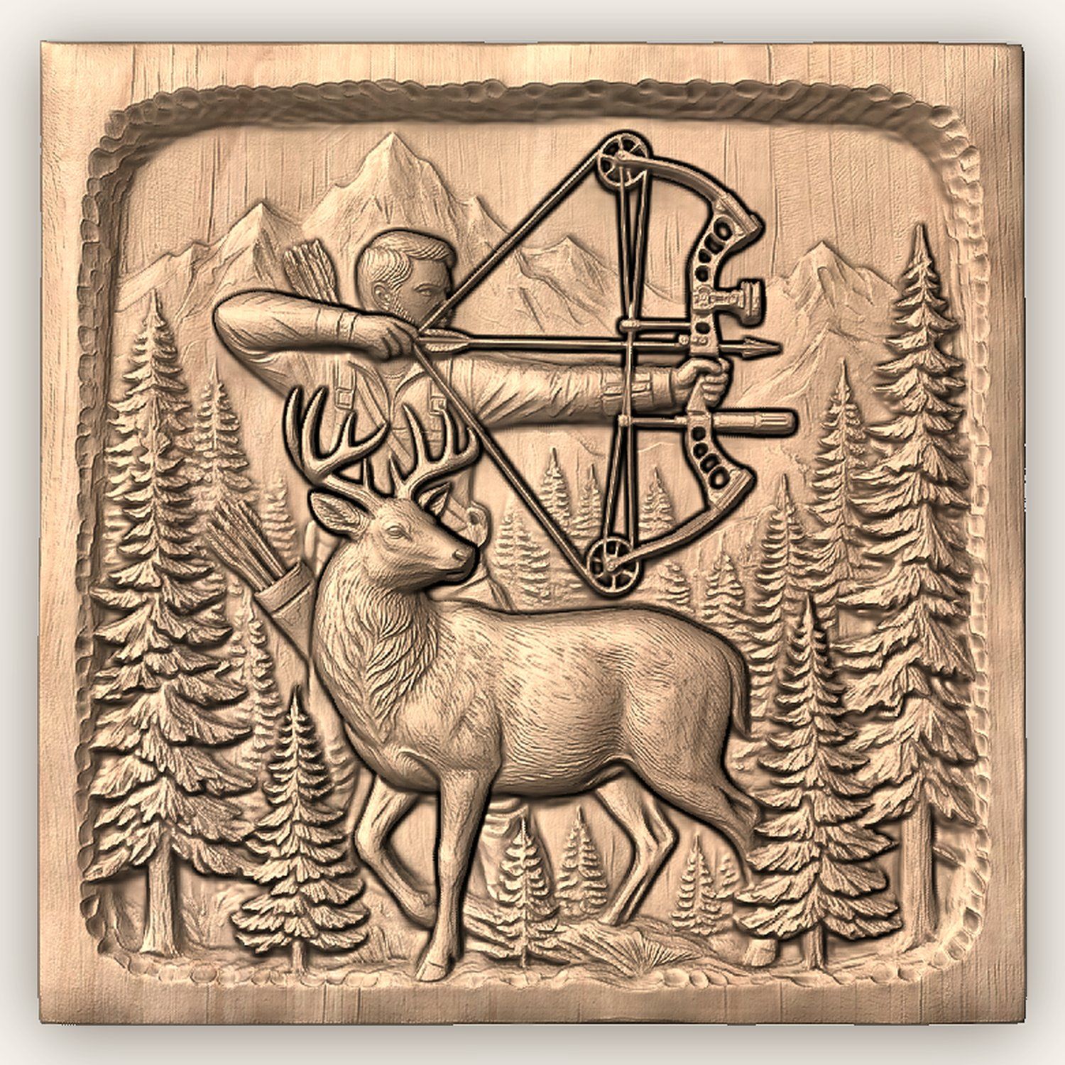 Bow Hunting Elk Wildlife CNC Relief STL bas-relief STL — view 4