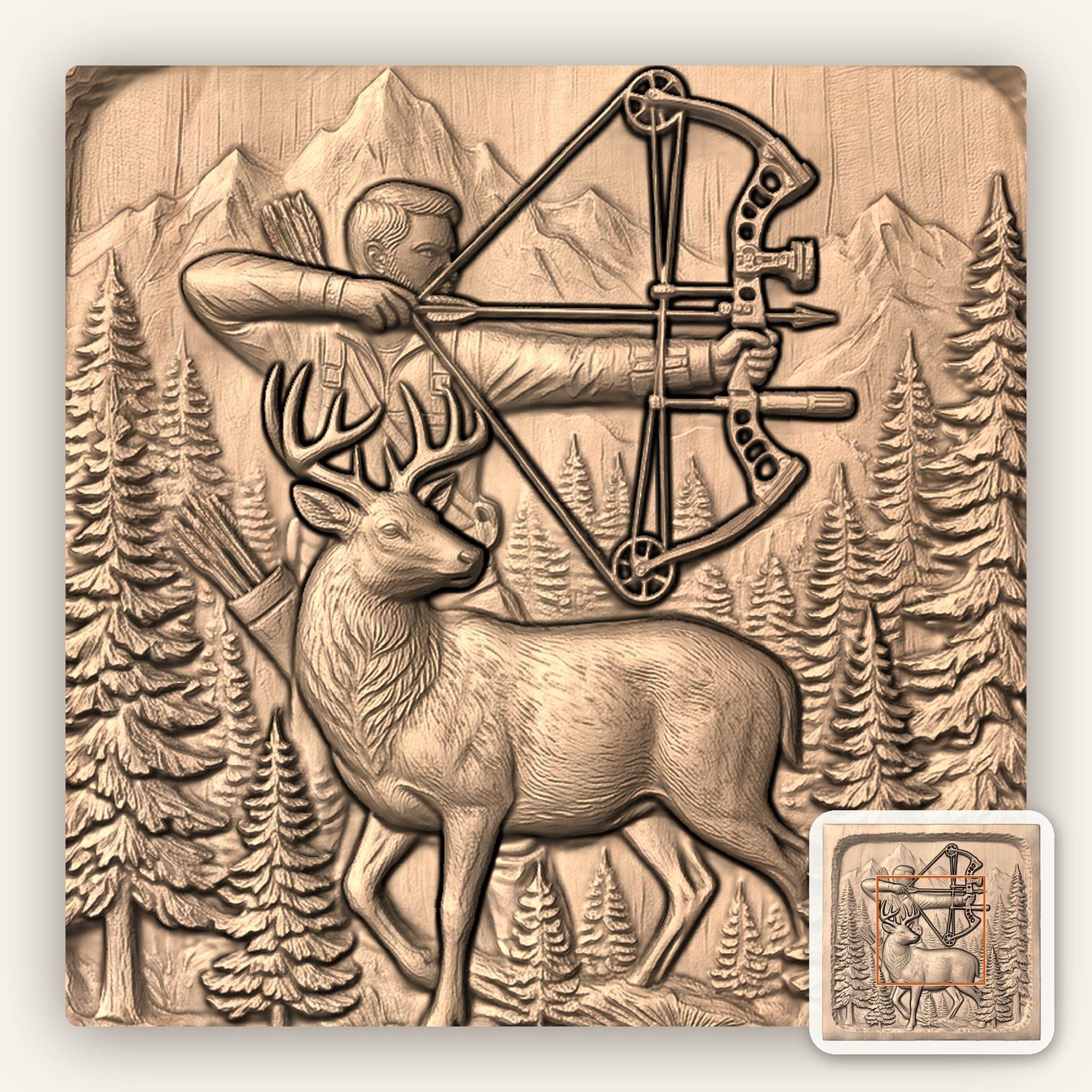 Bow Hunting Elk Wildlife CNC Relief STL bas-relief STL — view 6