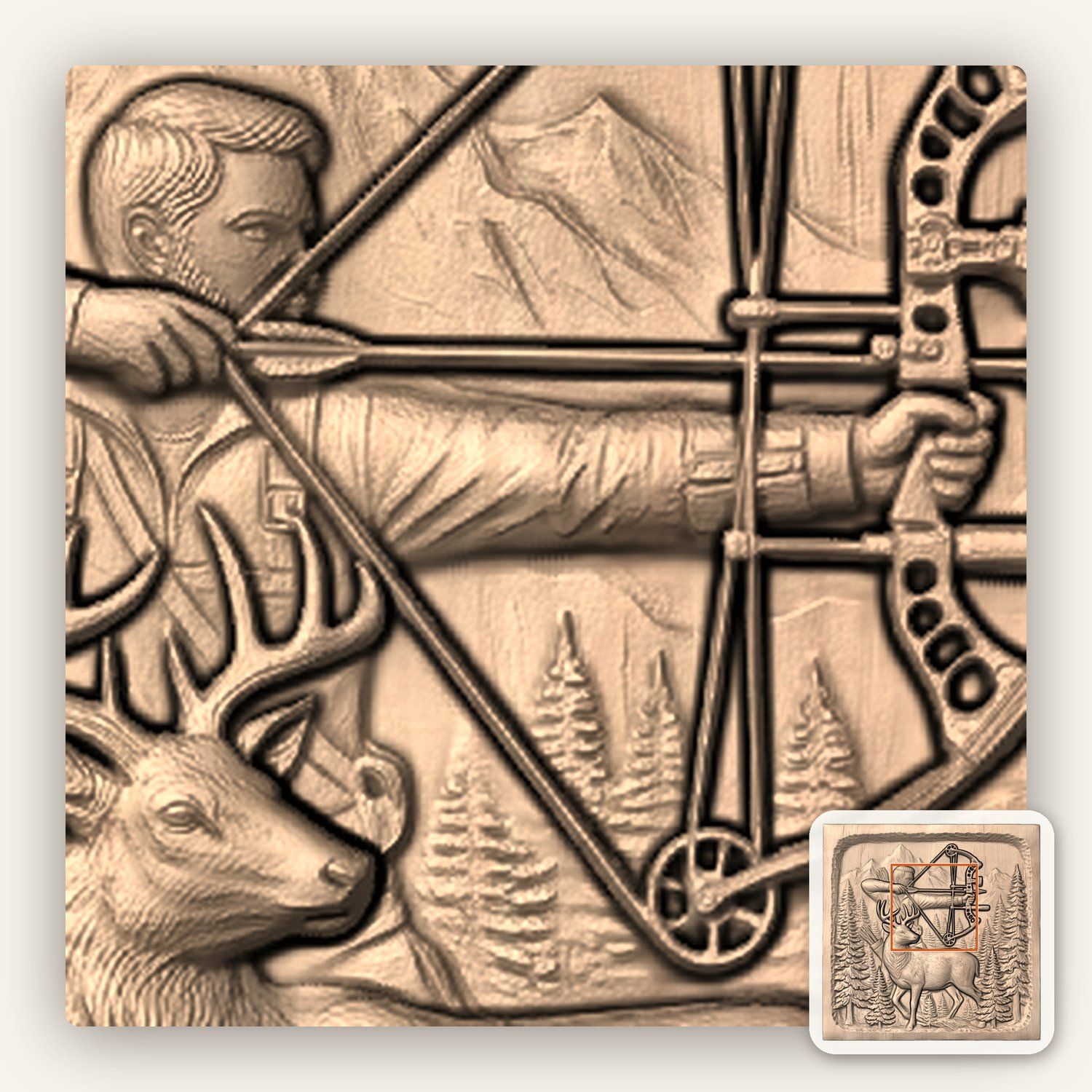 Bow Hunting Elk Wildlife CNC Relief STL bas-relief STL — view 7