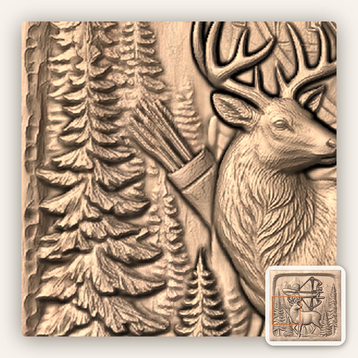Bow Hunting Elk Wildlife CNC Relief STL bas-relief STL — view 8