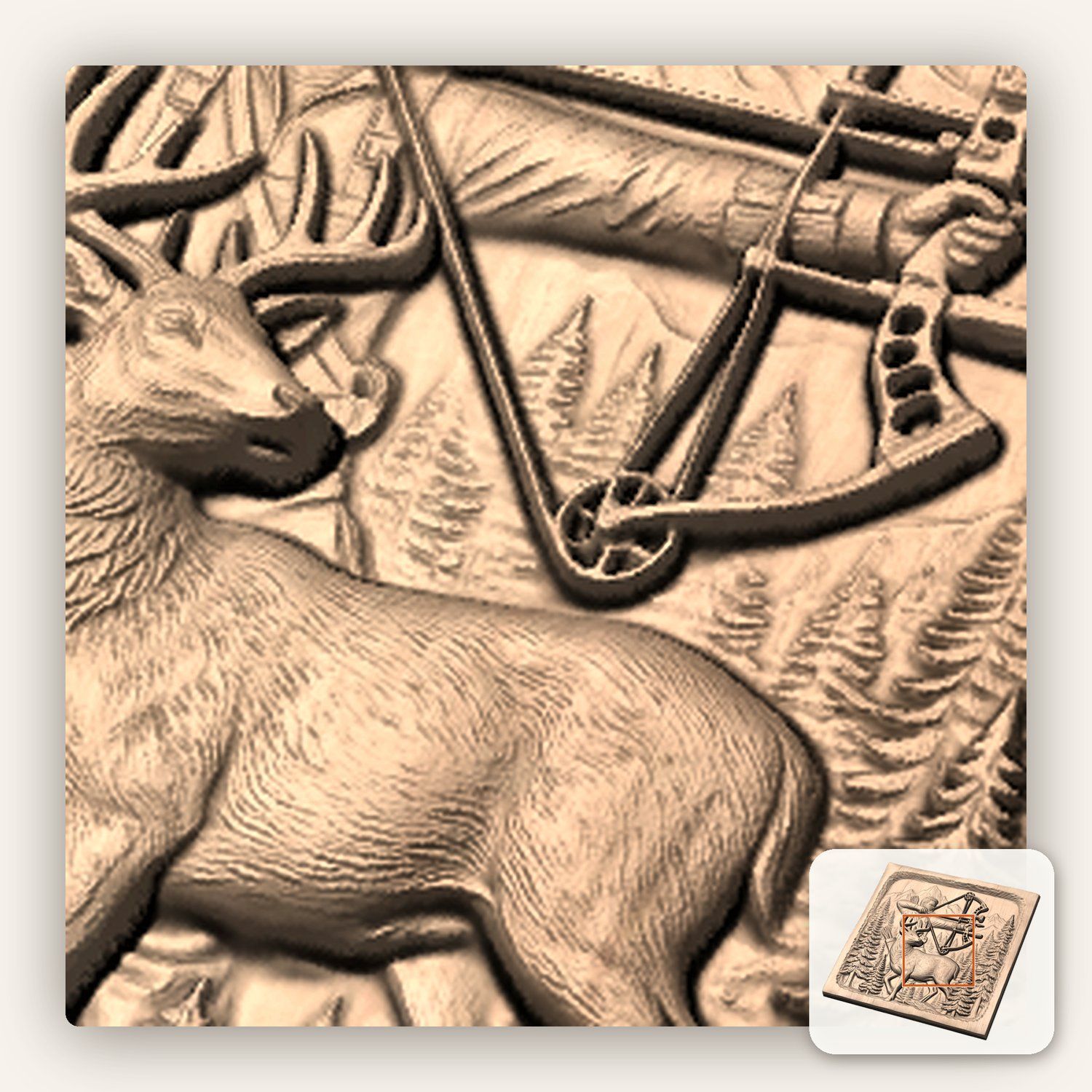 Bow Hunting Elk Wildlife CNC Relief STL bas-relief STL — view 9