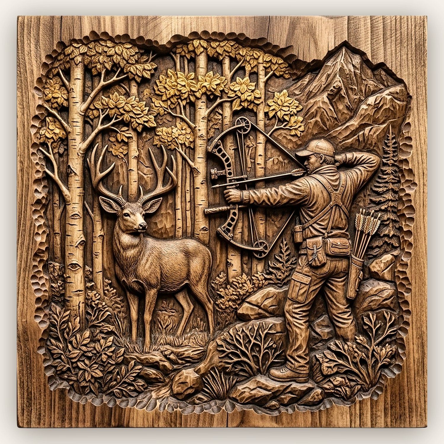 Bowhunter Elk Scene CNC Relief STL bas-relief STL design