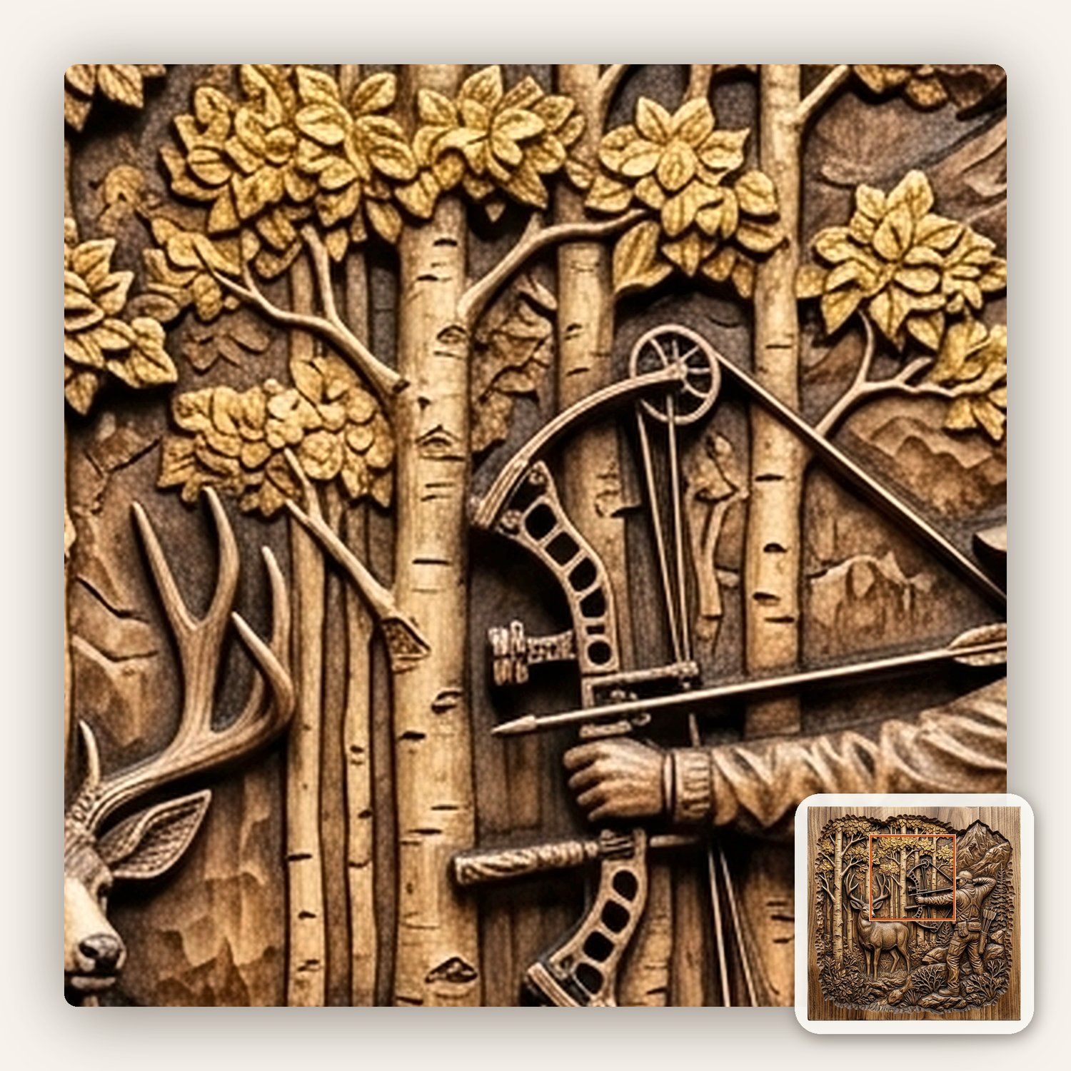Bowhunter Elk Scene CNC Relief STL bas-relief STL — view 11