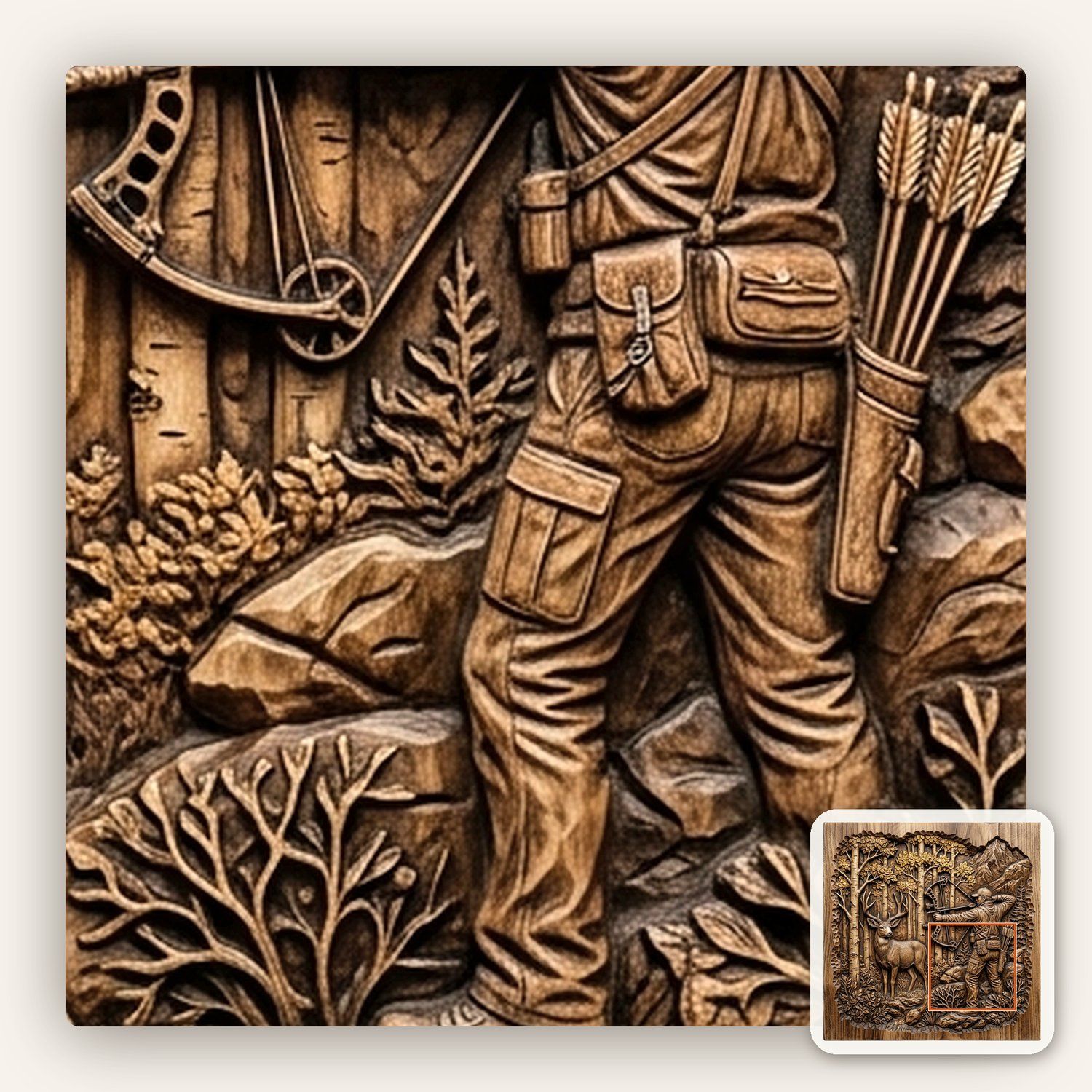 Bowhunter Elk Scene CNC Relief STL bas-relief STL — view 13