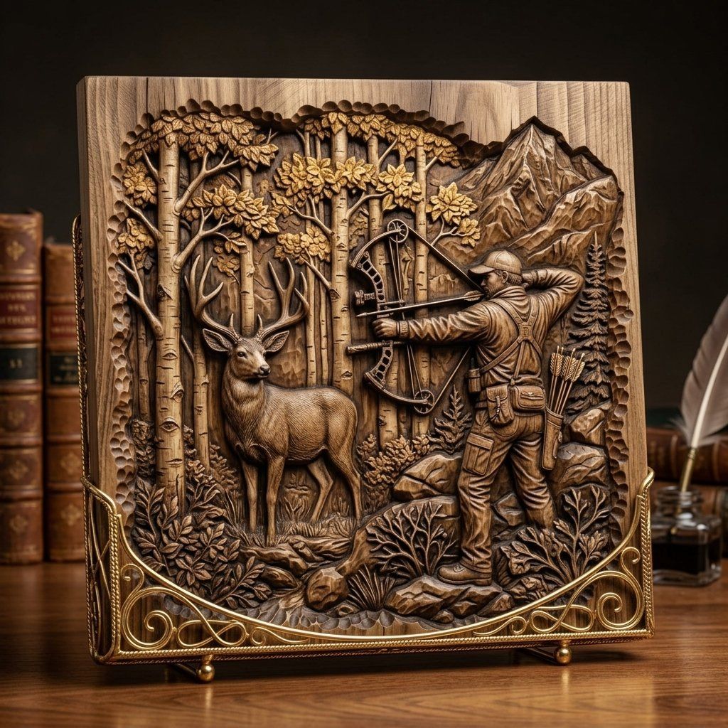 Bowhunter Elk Scene CNC Relief STL bas-relief STL — view 3