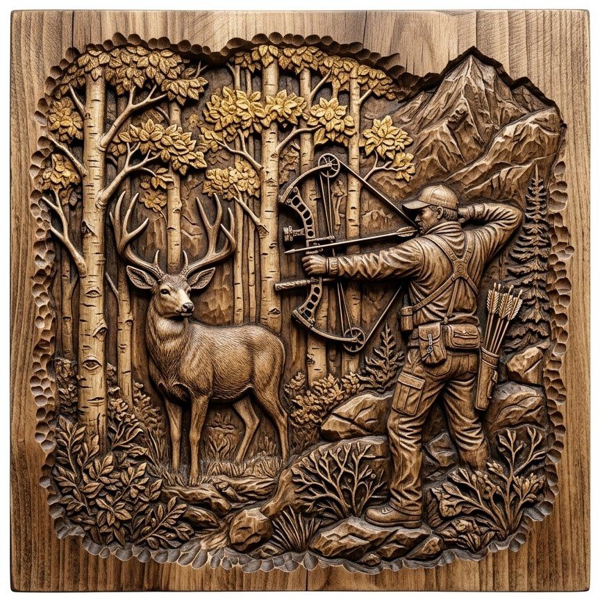 Bowhunter Elk Scene CNC Relief STL bas-relief STL — view 12