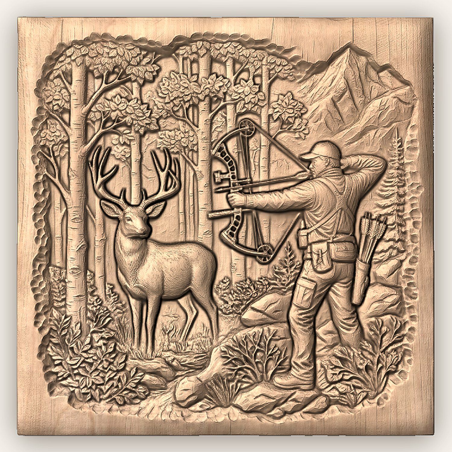 Bowhunter Elk Scene CNC Relief STL bas-relief STL — view 4