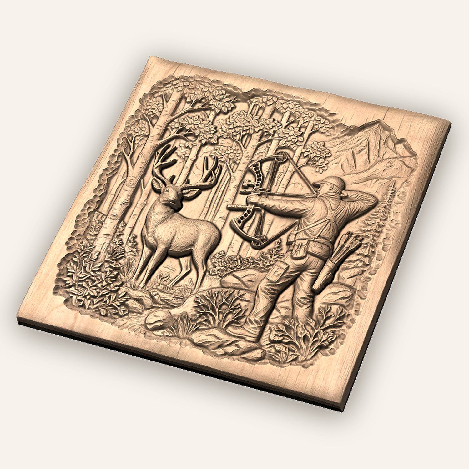 Bowhunter Elk Scene CNC Relief STL bas-relief STL — view 5