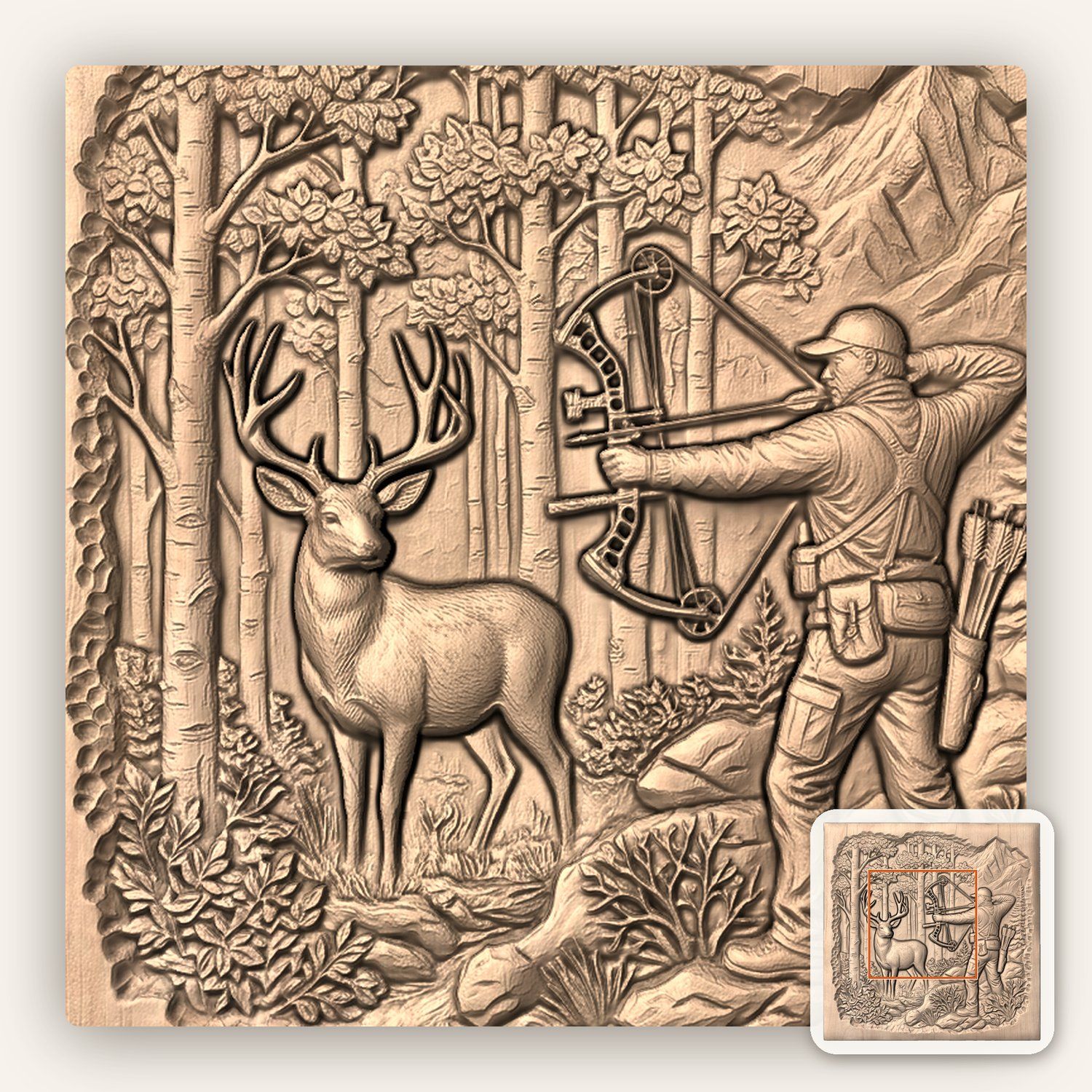 Bowhunter Elk Scene CNC Relief STL bas-relief STL — view 6
