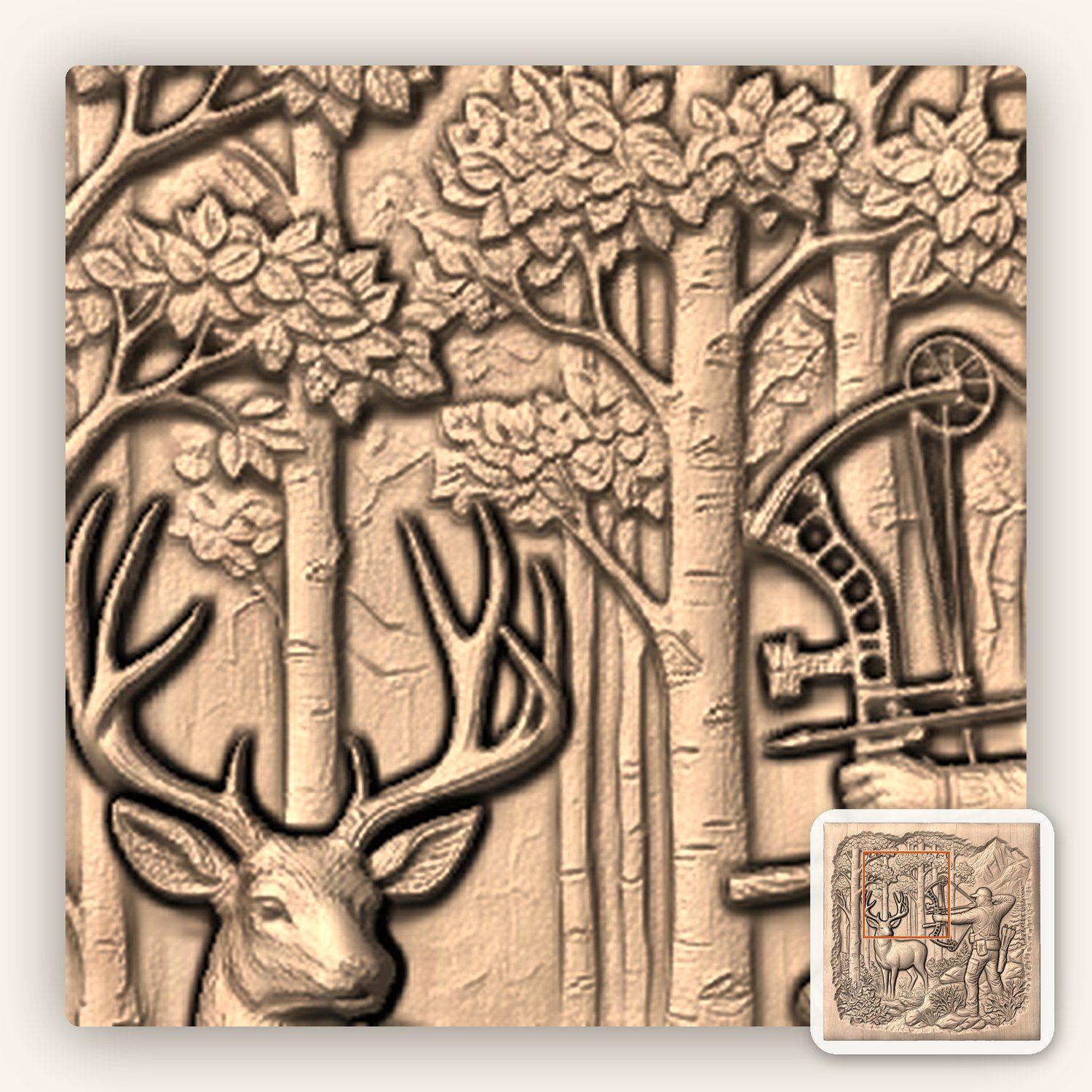 Bowhunter Elk Scene CNC Relief STL bas-relief STL — view 7