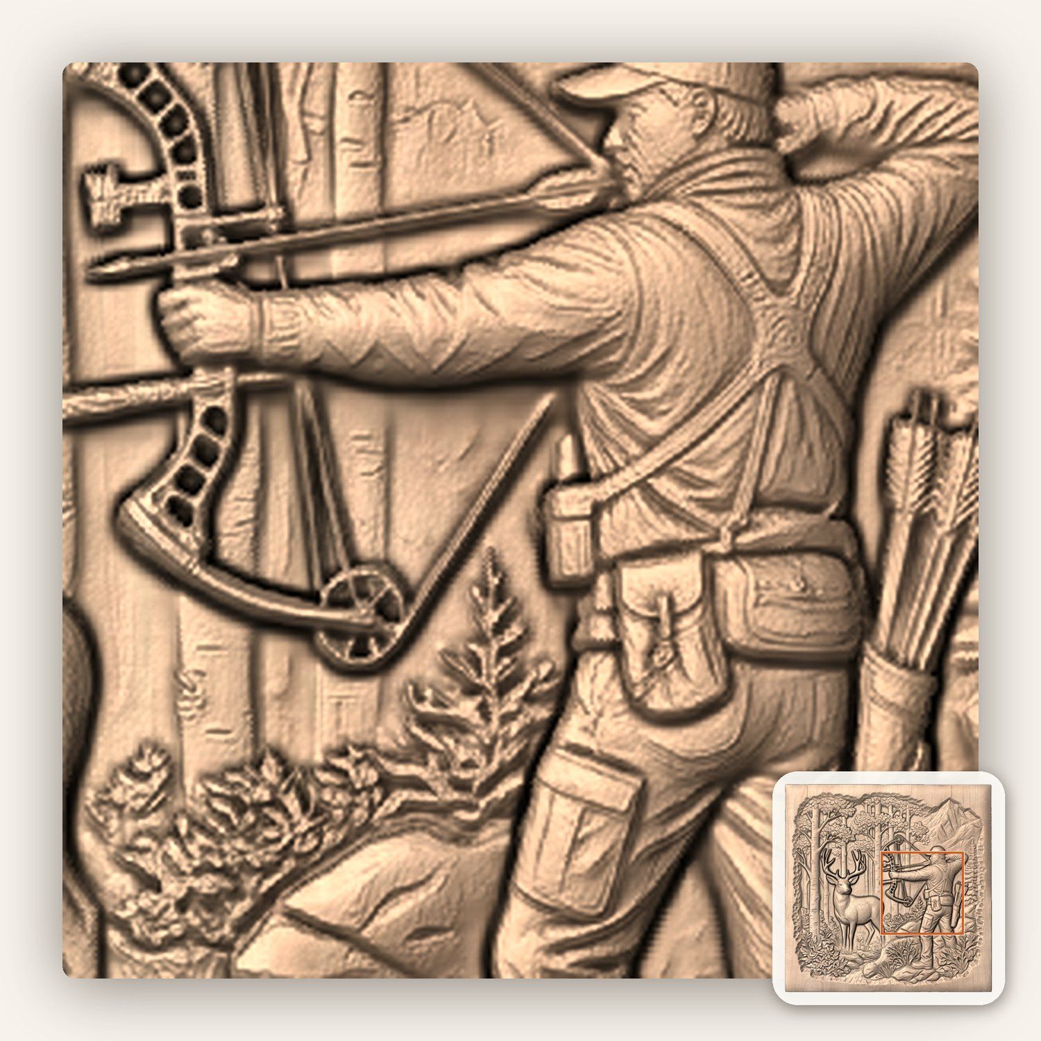 Bowhunter Elk Scene CNC Relief STL bas-relief STL — view 8