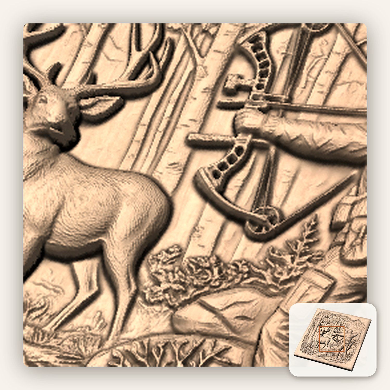 Bowhunter Elk Scene CNC Relief STL bas-relief STL — view 9