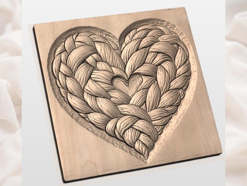 Braided Yarn Heart Bas-Relief STL for CNC and 3D Printing bas-relief STL — view 2