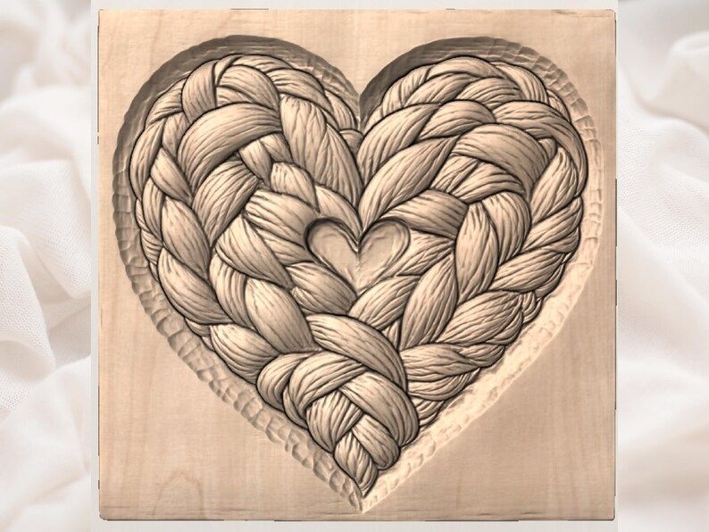 Braided Yarn Heart Bas-Relief STL for CNC and 3D Printing bas-relief STL — view 3