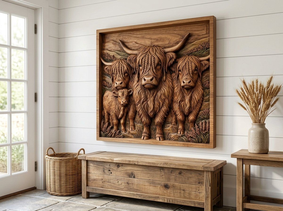 Braided Highland Cow Family CNC Relief STL bas-relief STL — view 14
