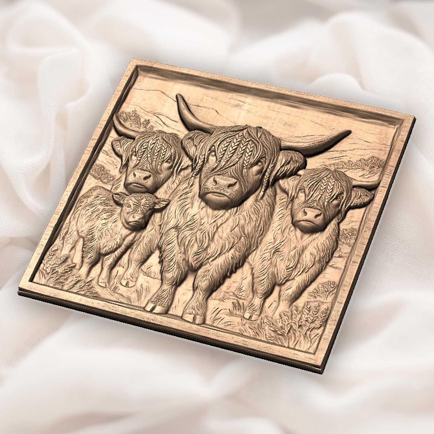 Braided Highland Cow Family CNC Relief STL bas-relief STL — view 5