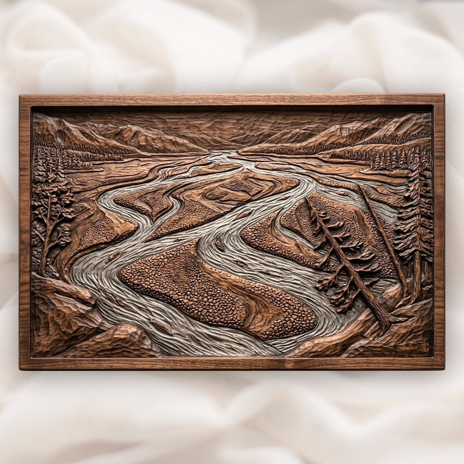 Braided River Mountain Landscape CNC Relief STL bas-relief STL design