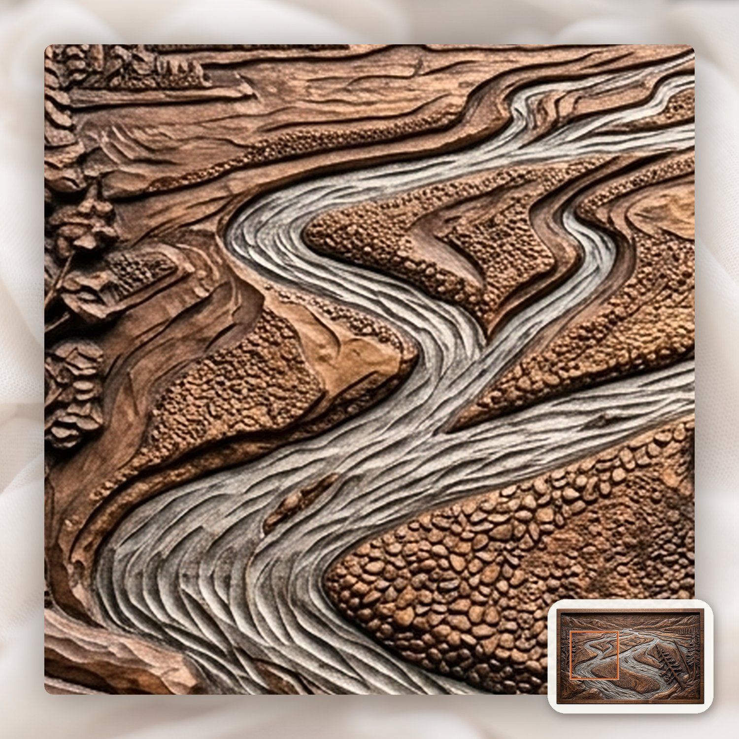 Braided River Mountain Landscape CNC Relief STL bas-relief STL — view 11