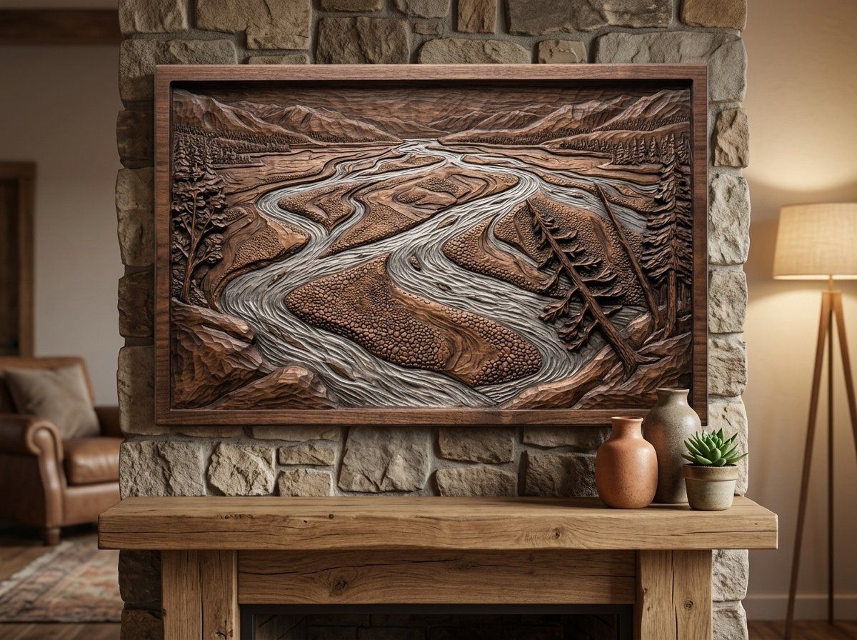 Braided River Mountain Landscape CNC Relief STL bas-relief STL — view 12