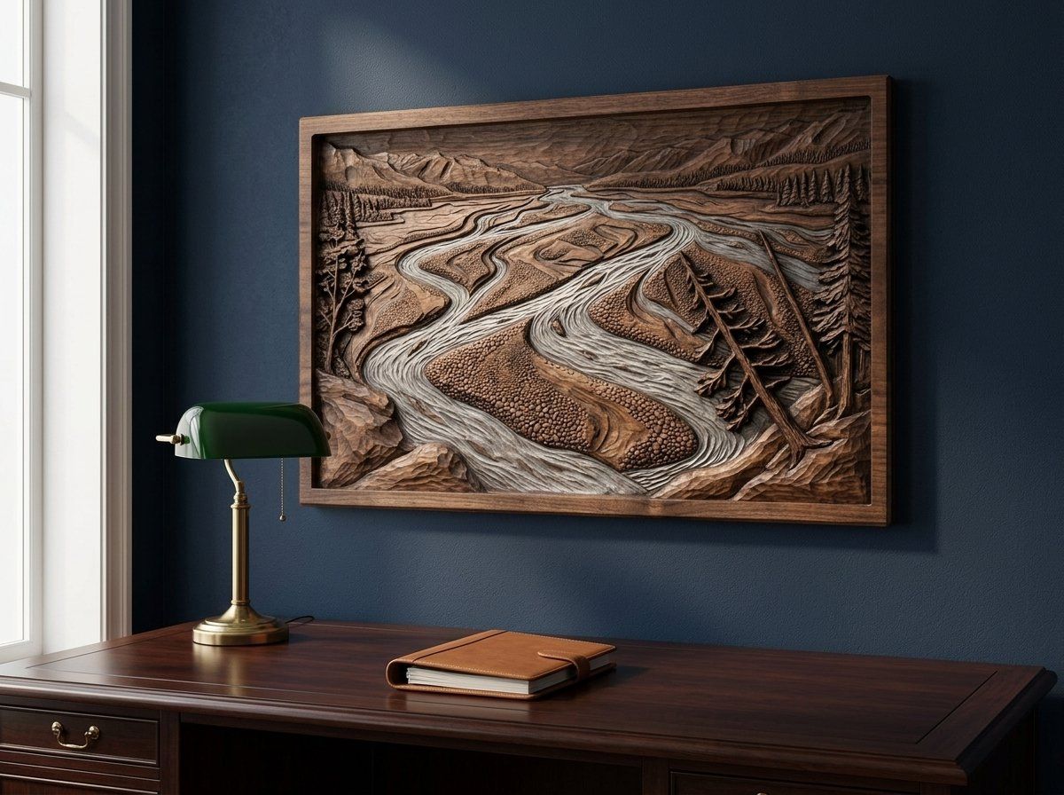 Braided River Mountain Landscape CNC Relief STL bas-relief STL — view 13