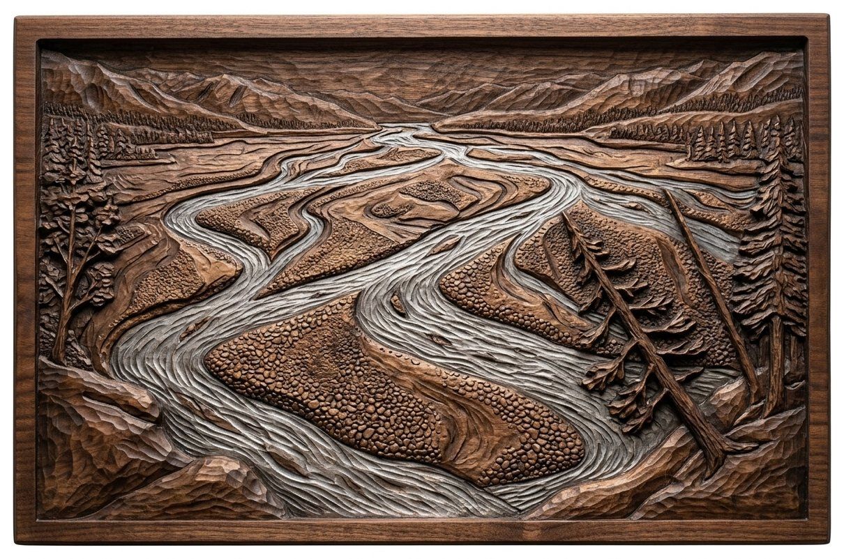 Braided River Mountain Landscape CNC Relief STL bas-relief STL — view 14