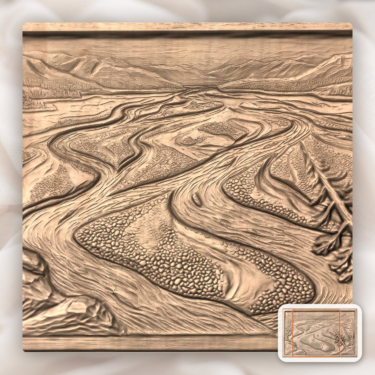 Braided River Mountain Landscape CNC Relief STL bas-relief STL — view 6