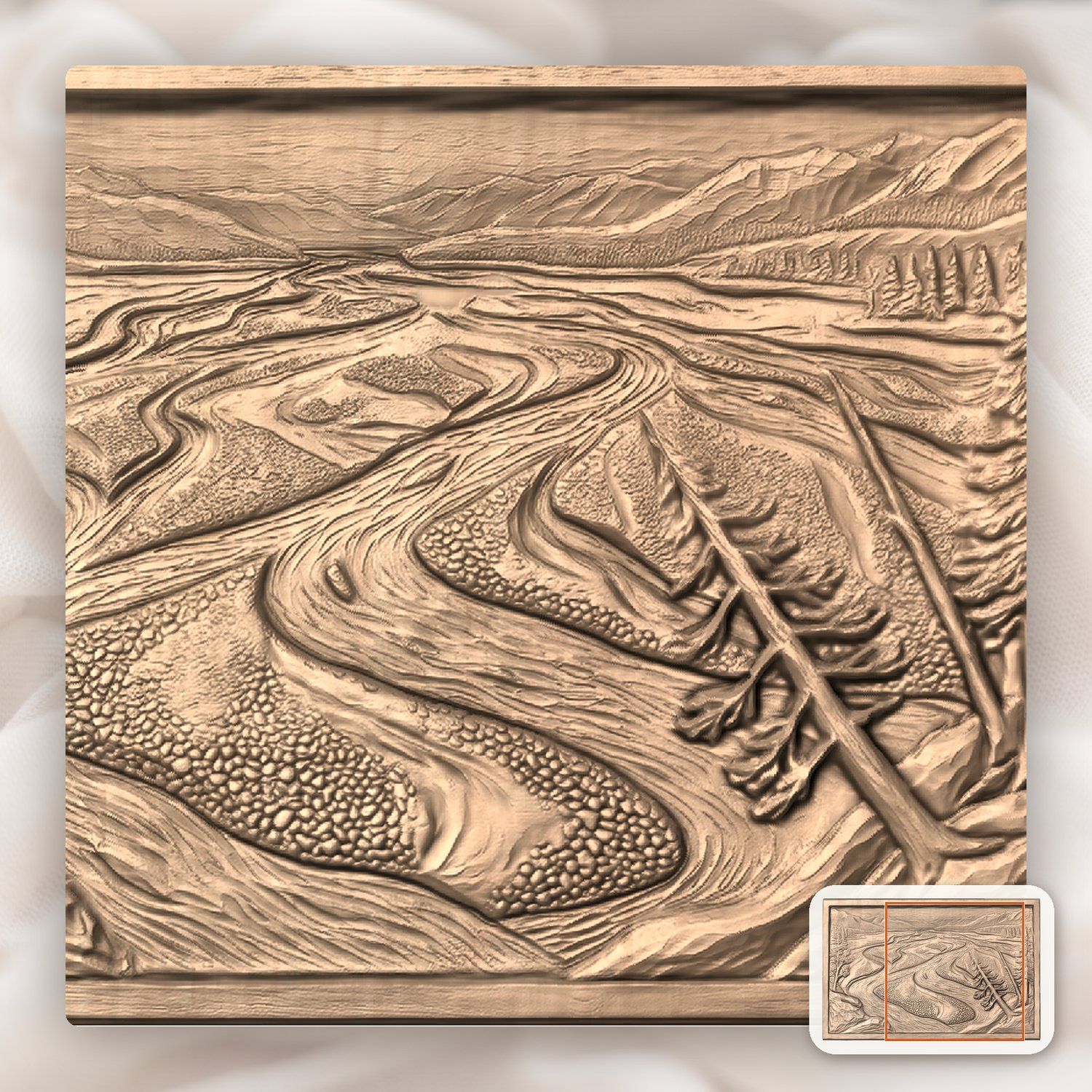 Braided River Mountain Landscape CNC Relief STL bas-relief STL — view 7
