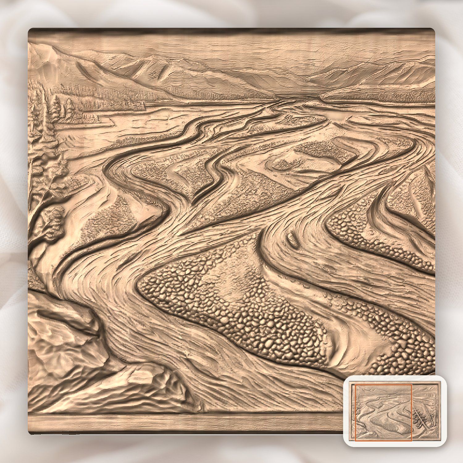 Braided River Mountain Landscape CNC Relief STL bas-relief STL — view 8