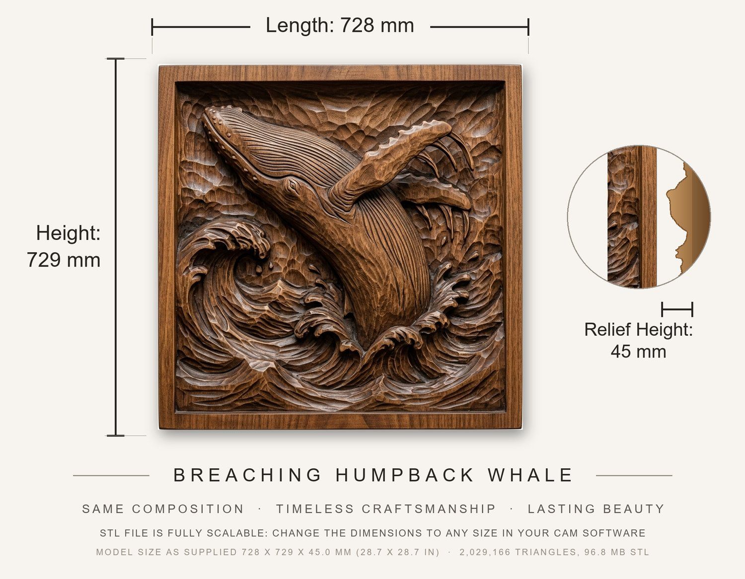 Breaching Humpback Whale CNC Relief STL bas-relief STL — view 12