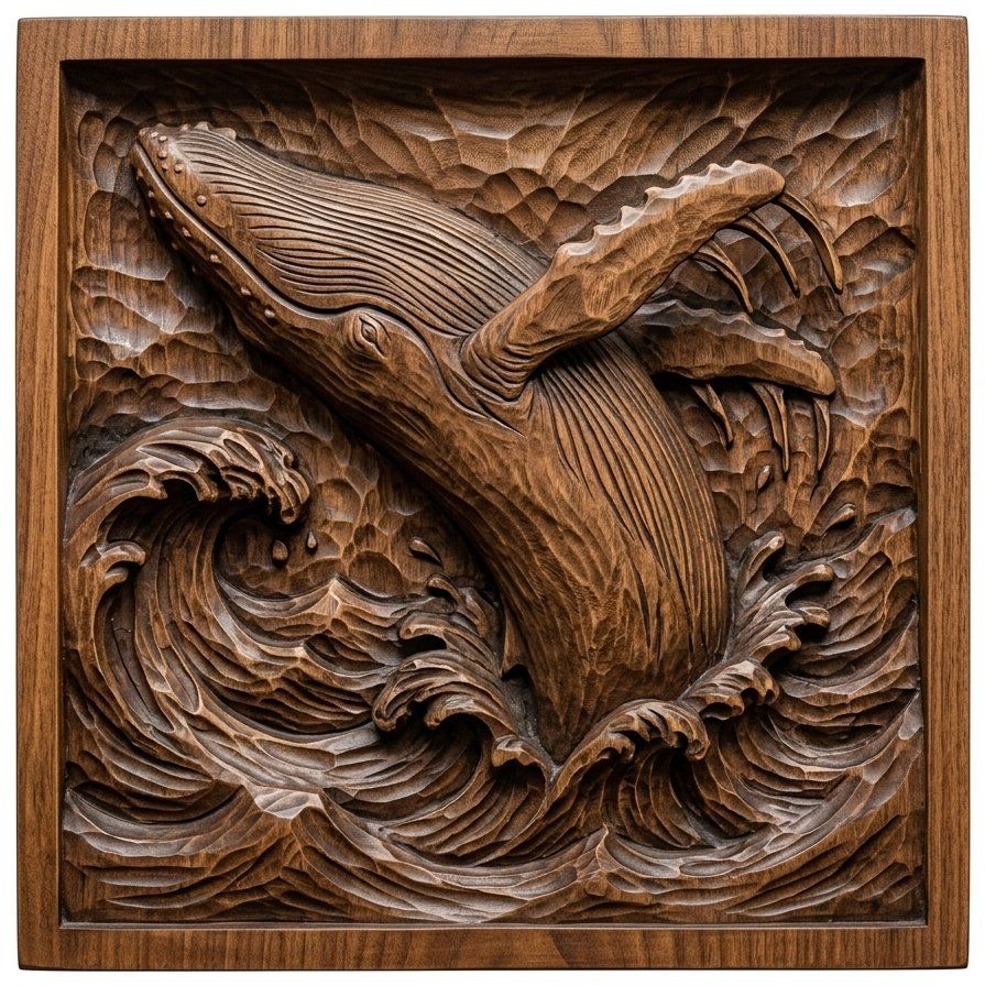 Breaching Humpback Whale CNC Relief STL bas-relief STL — view 2