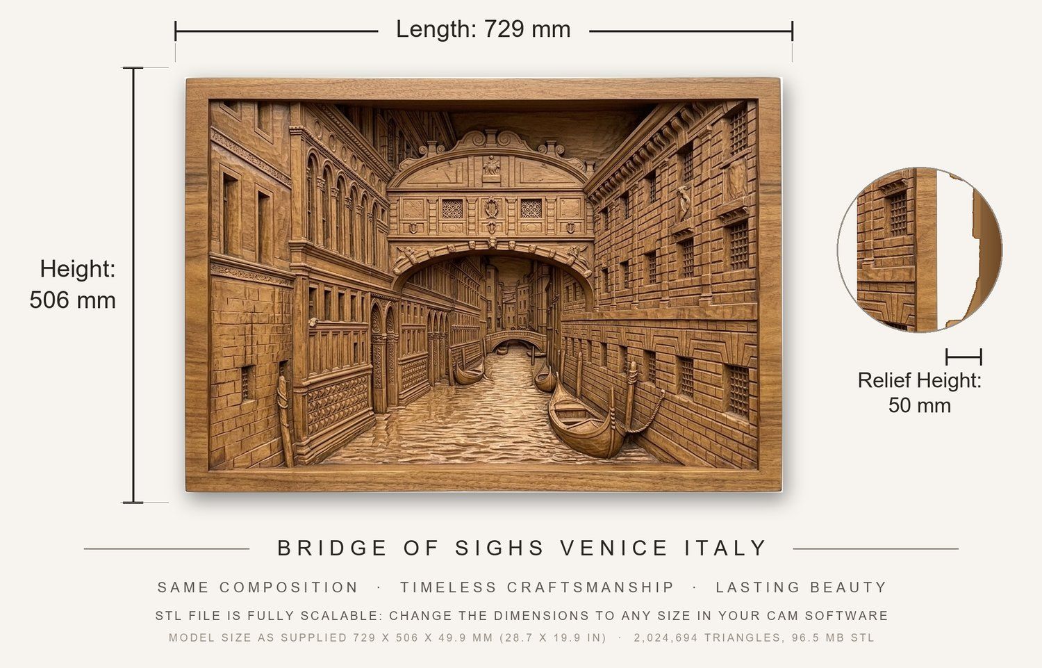 Bridge of Sighs Venice Italy CNC Relief STL bas-relief STL — view 13
