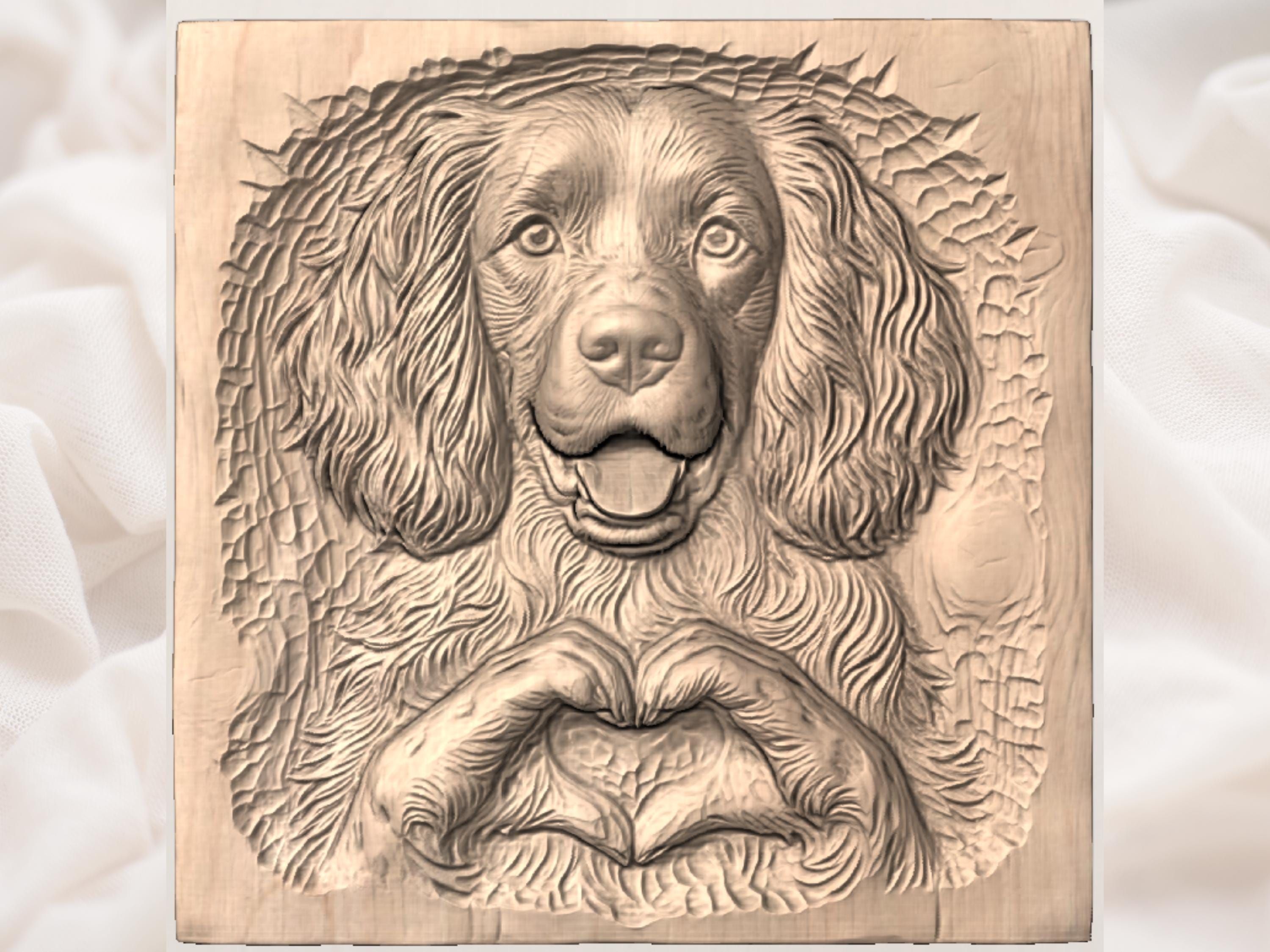 Springer Spaniel Heart Paws Bas-Relief STL Carving bas-relief STL — view 2