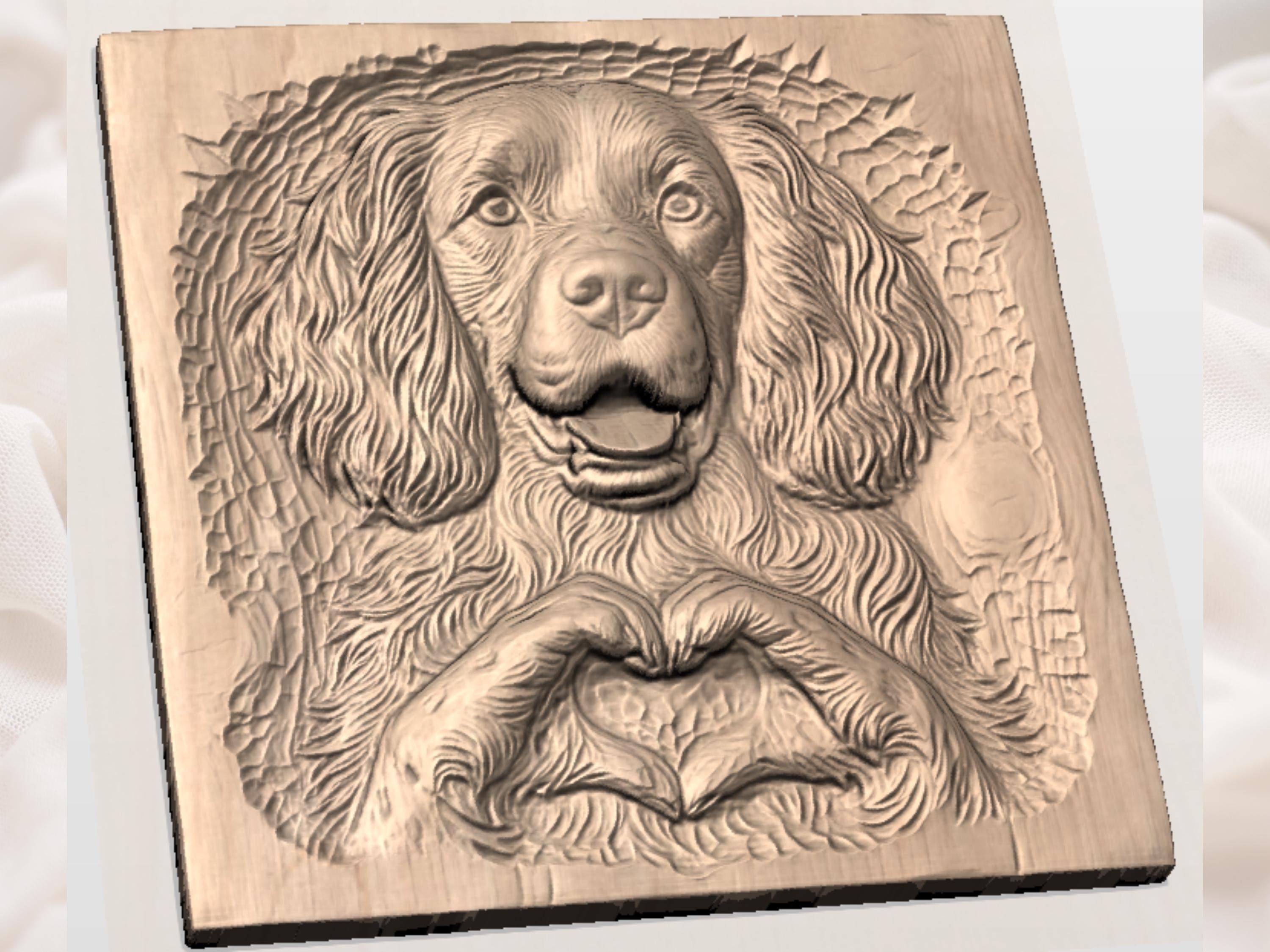 Springer Spaniel Heart Paws Bas-Relief STL Carving bas-relief STL — view 3