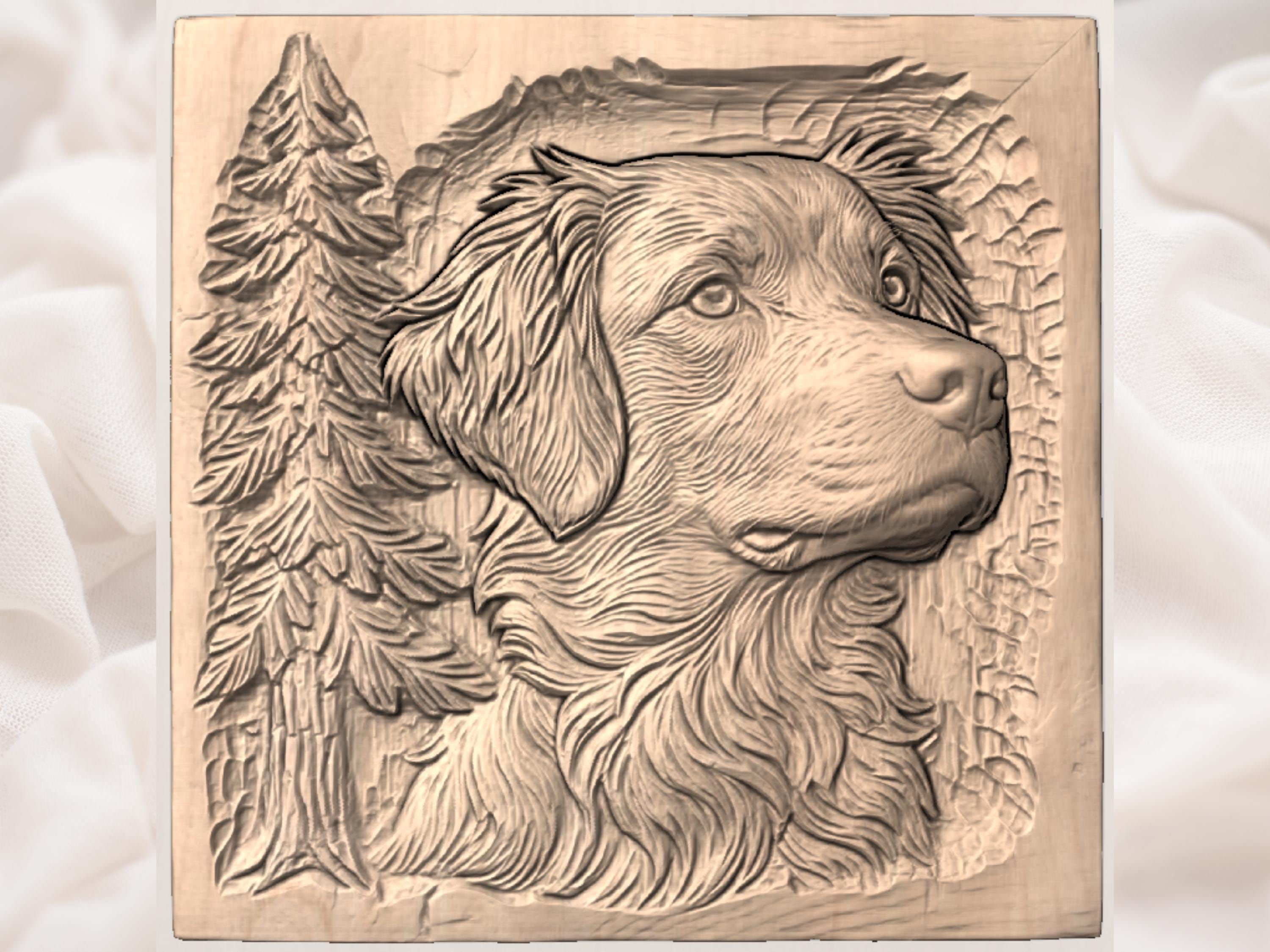 Brittany Spaniel Portrait Bas-Relief STL for CNC Carving bas-relief STL — view 3