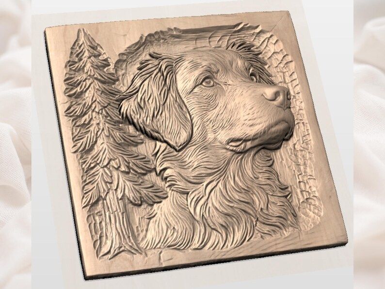 Brittany Spaniel and Pine Tree Bas-Relief STL for CNC bas-relief STL — view 2
