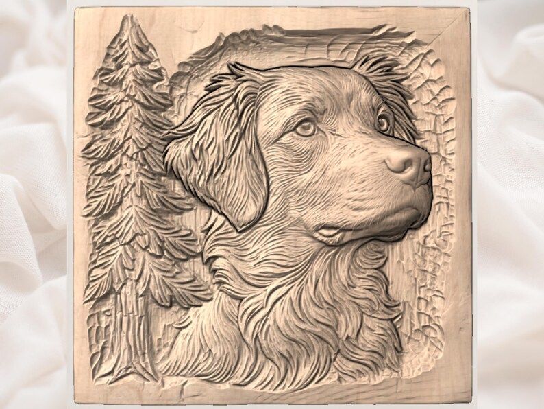 Brittany Spaniel and Pine Tree Bas-Relief STL for CNC bas-relief STL — view 3