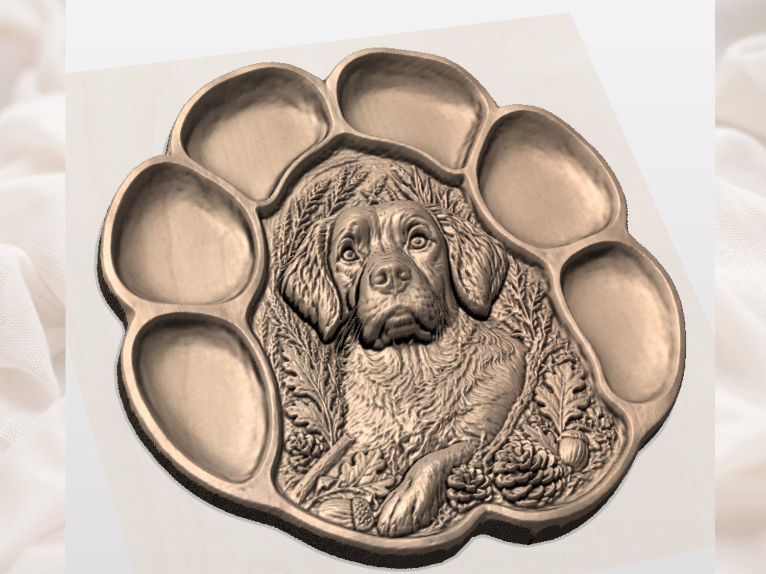 Brittany Spaniel Hunting Dog Paw Print CNC Relief STL bas-relief STL — view 3