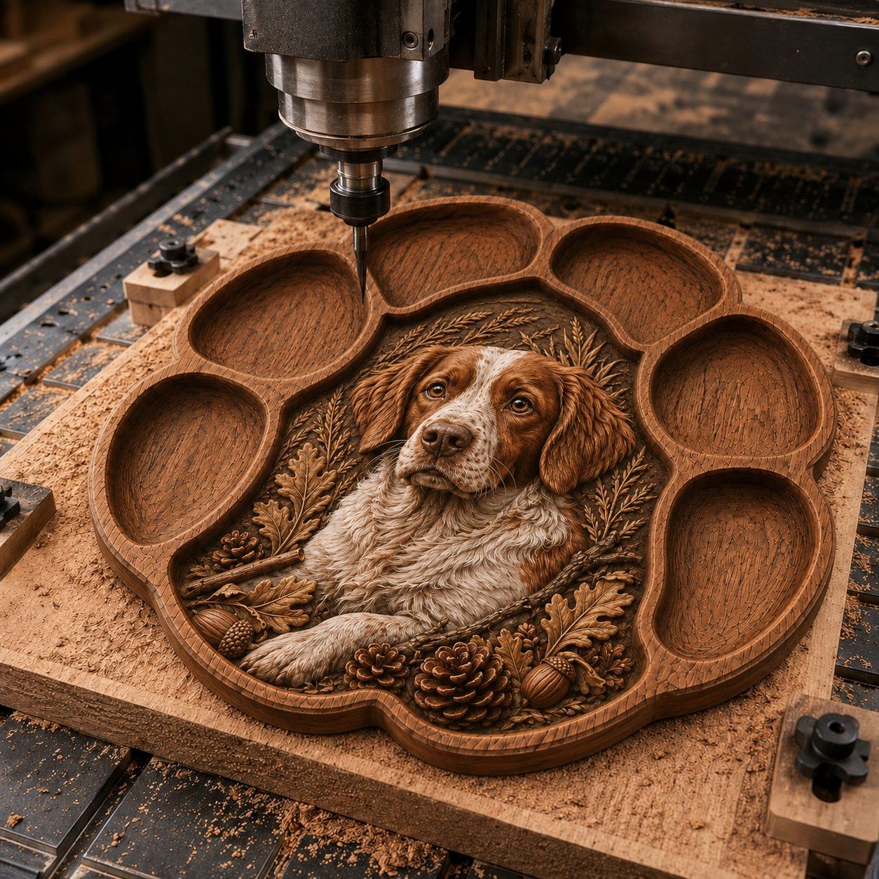 Brittany Spaniel Hunting Dog Paw Print CNC Relief STL bas-relief STL — view 4