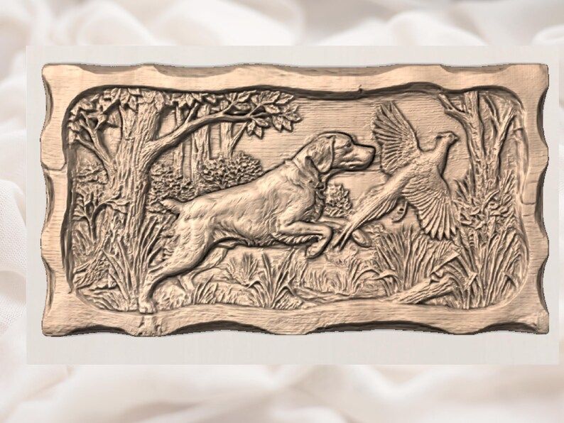 Bird Dog Flushing a Pheasant Bas-Relief STL for CNC Carving bas-relief STL — view 3