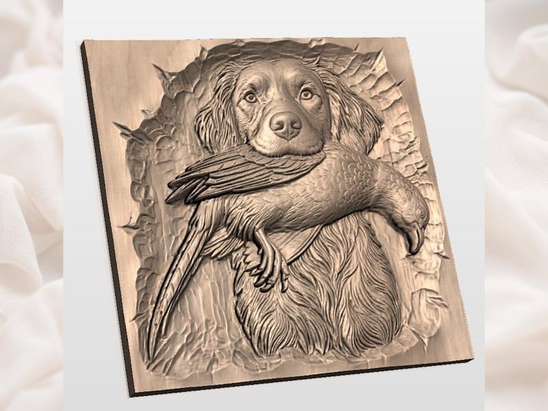 Brittany Spaniel With Pheasant Bas-Relief STL for Carving bas-relief STL — view 2