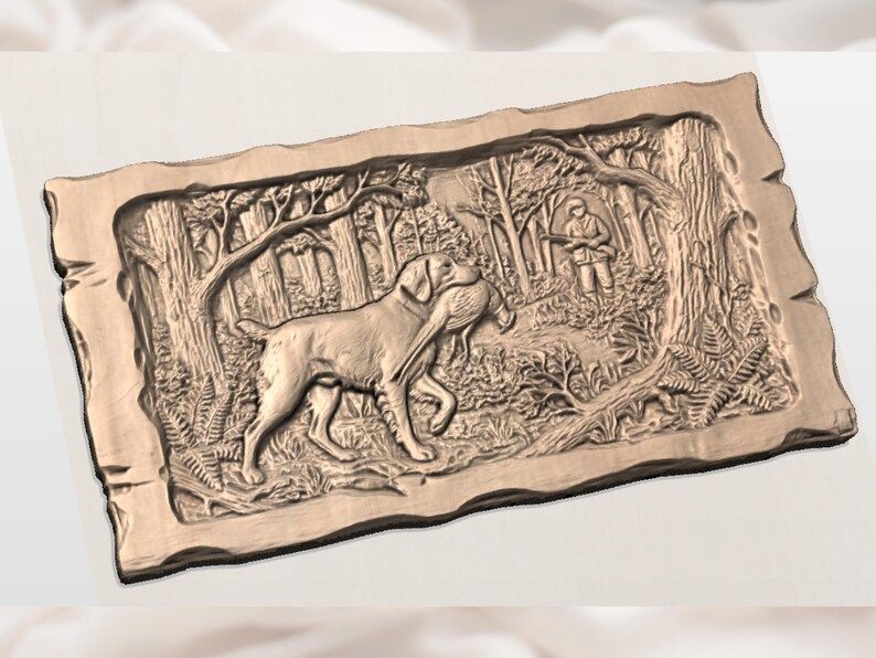 Brittany Spaniel Retrieving a Pheasant in the Woods 3D Relief STL bas-relief STL — view 2