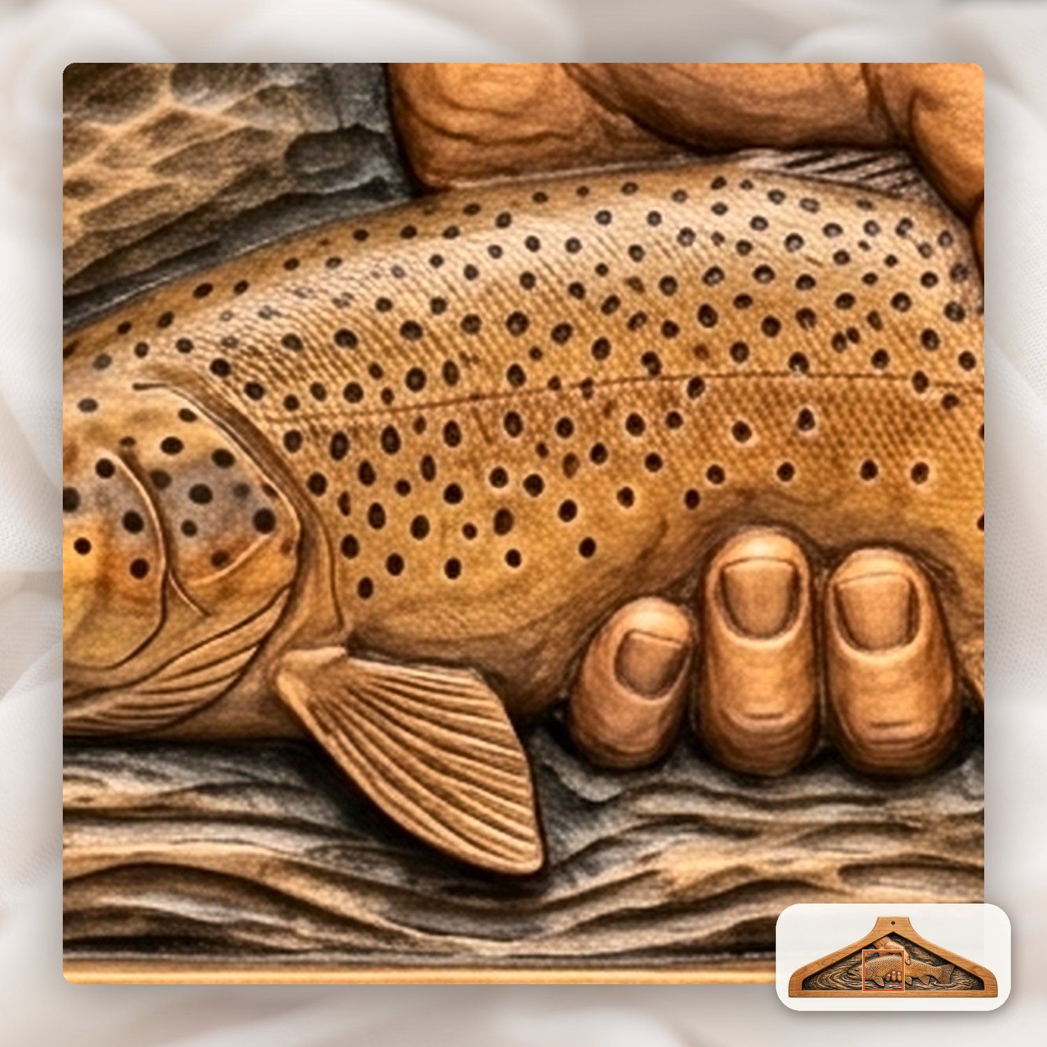 Coat Hanger Brown Trout Catch Fishing Scene CNC Relief STL bas-relief STL — view 14