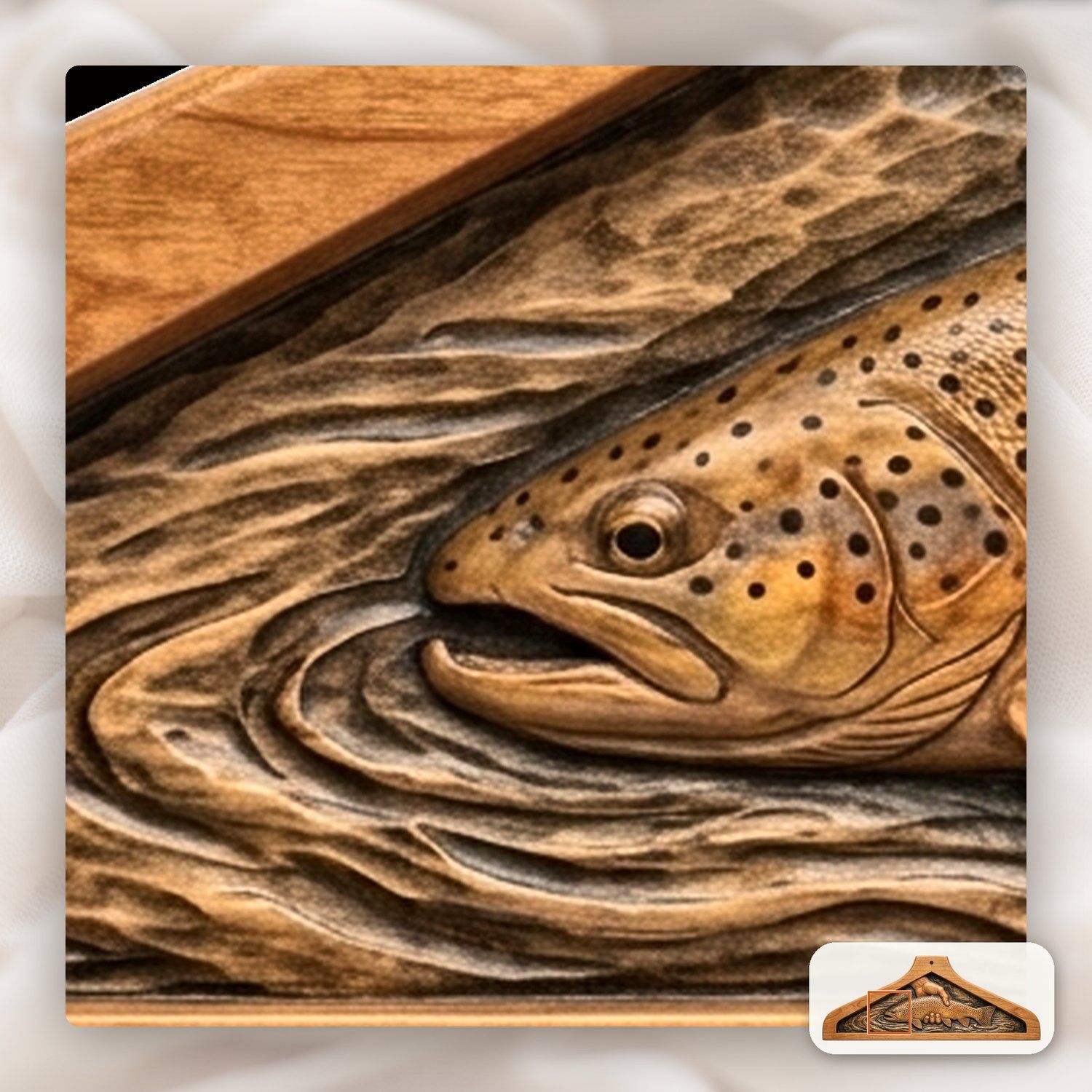 Coat Hanger Brown Trout Catch Fishing Scene CNC Relief STL bas-relief STL — view 15