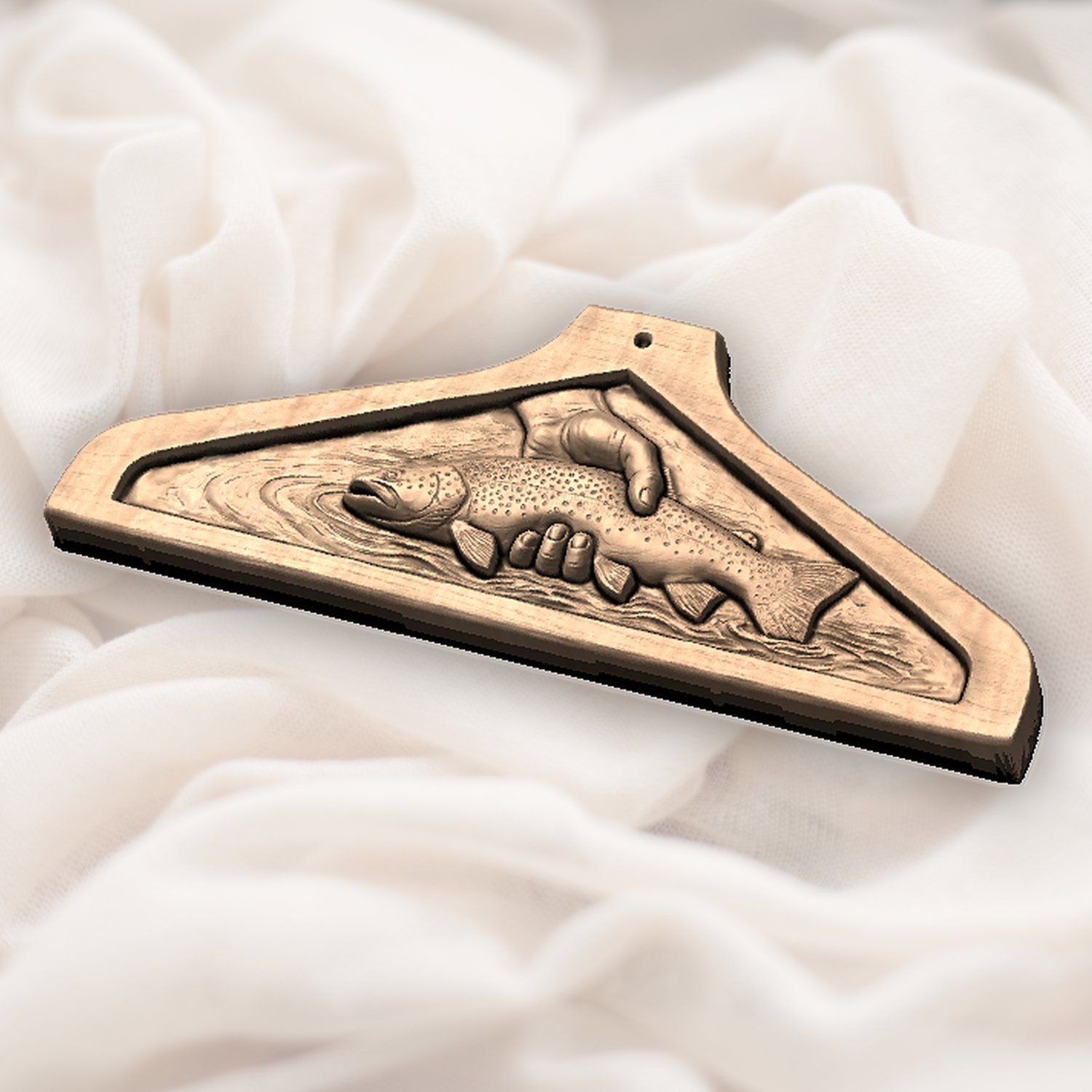 Coat Hanger Brown Trout Catch Fishing Scene CNC Relief STL bas-relief STL — view 8